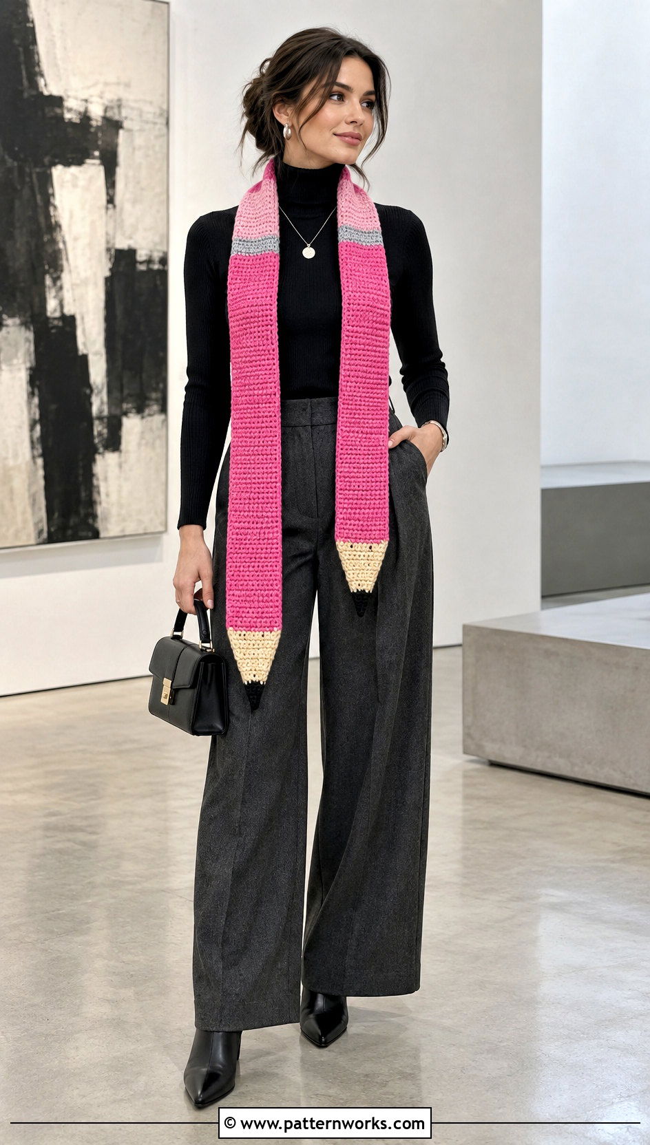 Pencil Crochet Scarf With Black Turtleneck - 24 Pencil Crochet Scarf outfit ideas