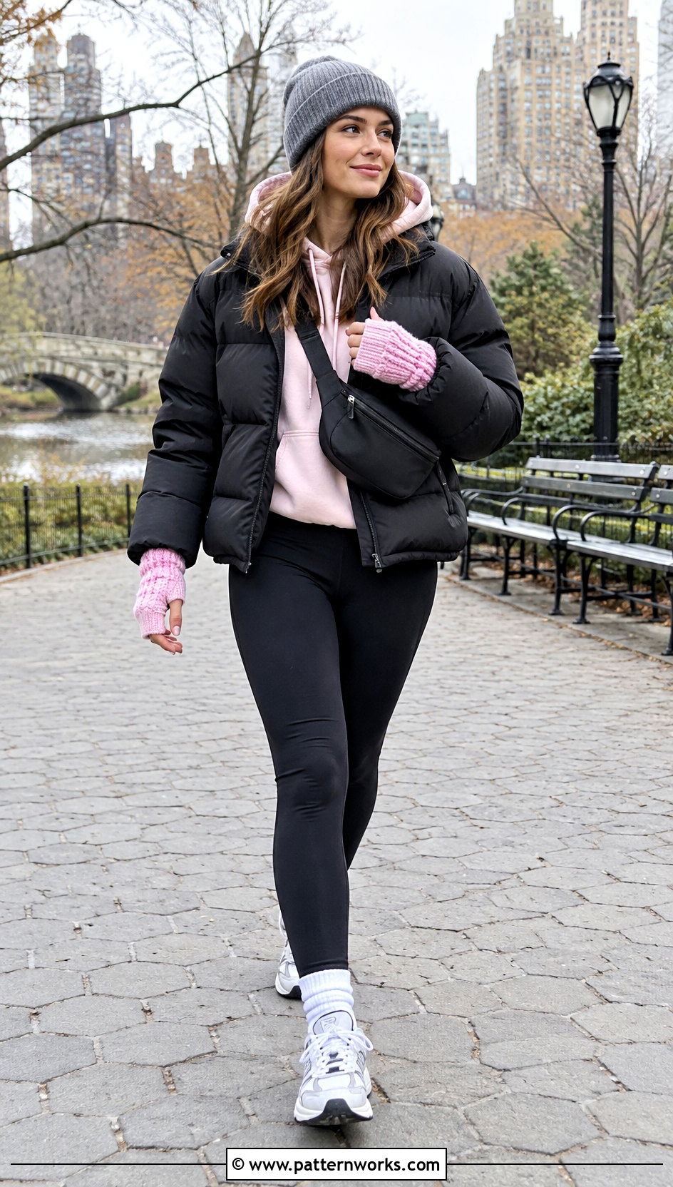 Pink Crochet Fingerless Mitts With Puffer Jacket - 24 crochet half gloves fingerless mitts outfit ideas