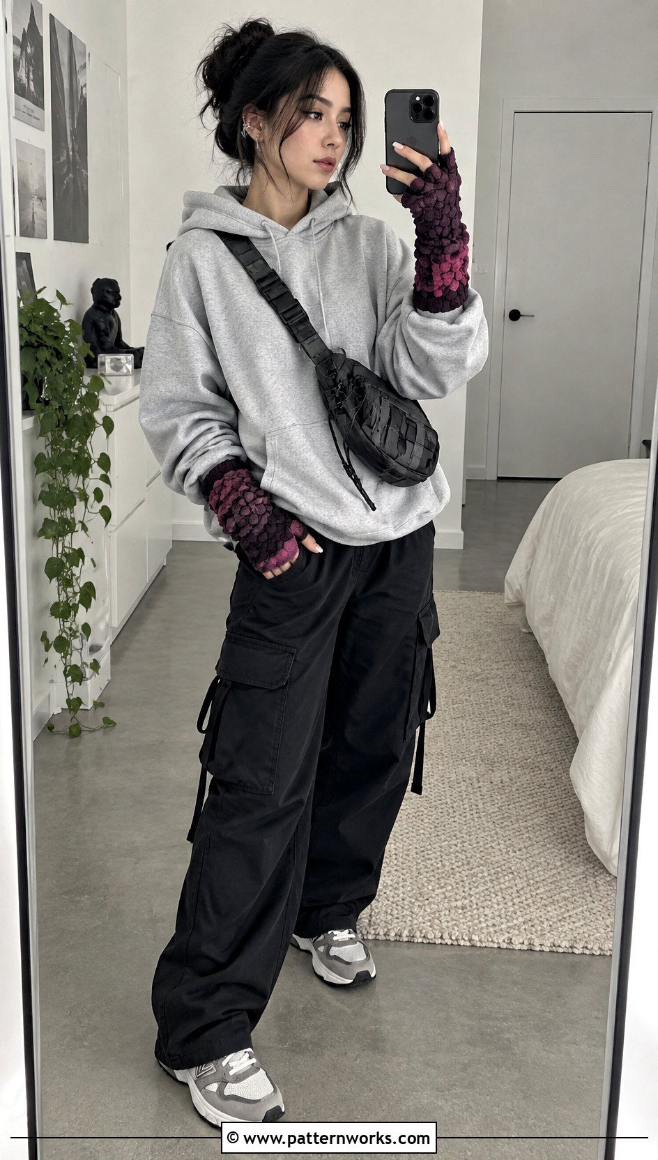 Pink Dragonscale Crochet Gloves With Hoodie And Cargo Pants - 18 Dragonscale Crochet Gloves outfit ideas