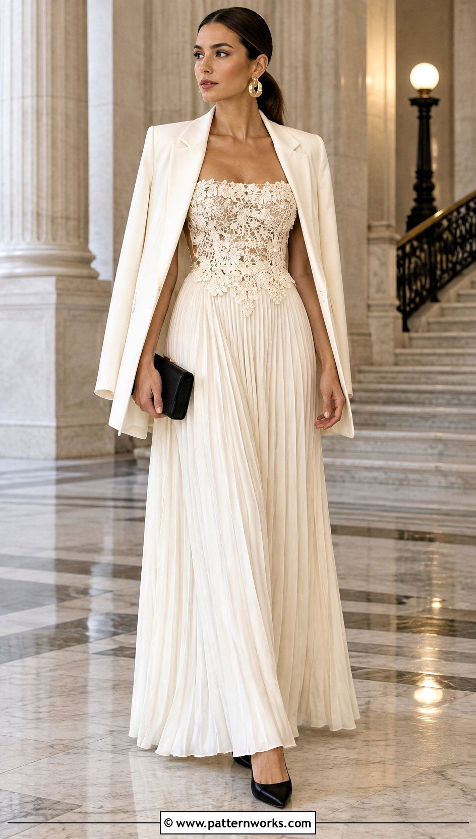 Pleated Crochet Floral Maxi Dress With Cape Blazer - 18 Self Portrait Pleated Crochet Floral Maxi Dress outfit ideas