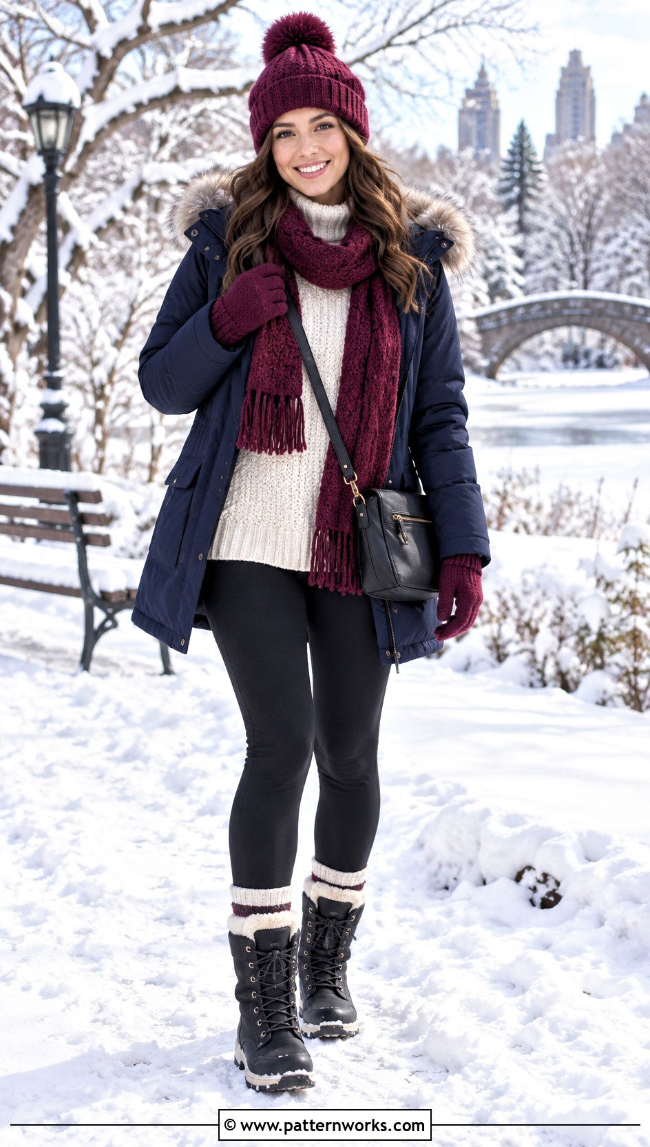 Pom Pom Crochet Hat With Parka And Snow Boots - 30 Crochet Hats For Women outfit ideas