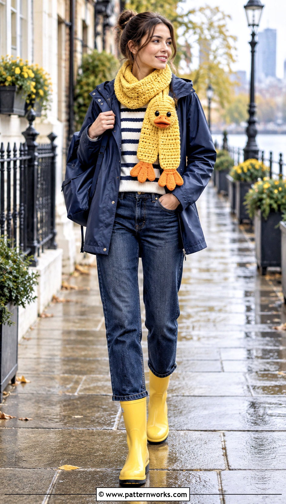 Psyduck Crochet Pokemon Scarf With Yellow Rain Boots - 24 Crochet Pokemon Scarf outfit ideas