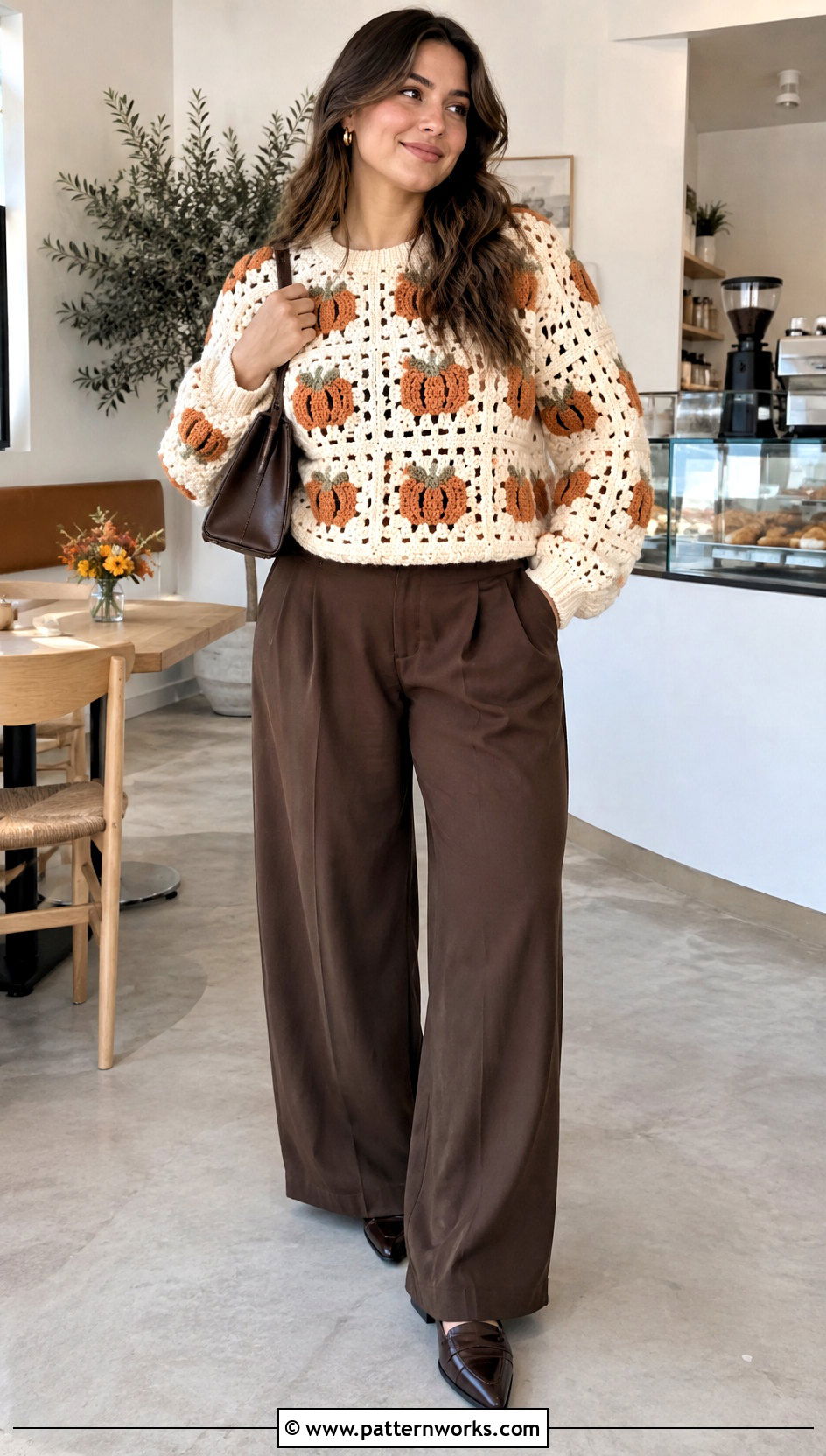 Pumpkin Crochet Sweater Outfit With Wide Leg Pants - 18 Spooky Crochet Sweater outfit ideas