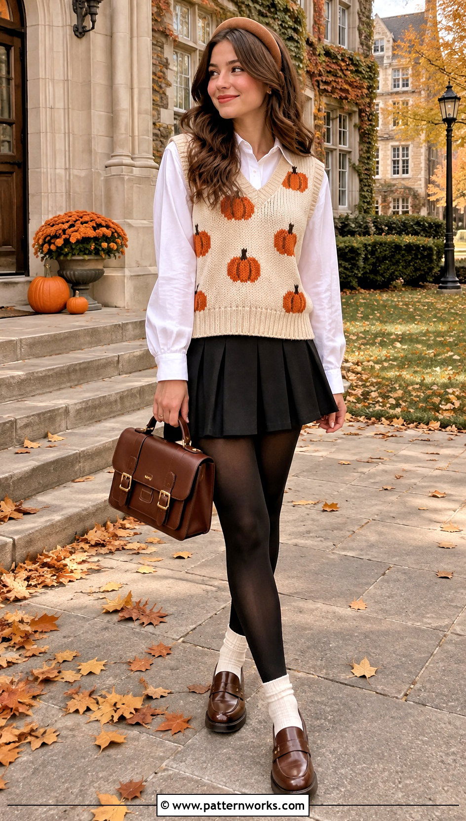 Pumpkin Crochet Vest With Pleated Mini Skirt - 24 Crochet Halloween Clothes and outfit ideas