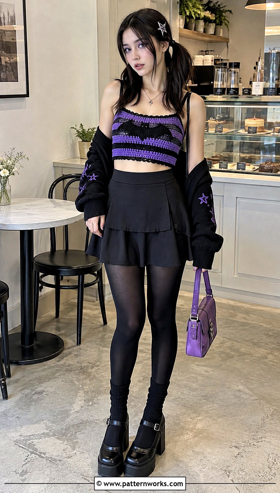 Purple Striped Halloween Crochet Crop Top Outfit - 18 halloween crochet crop top outfit ideas