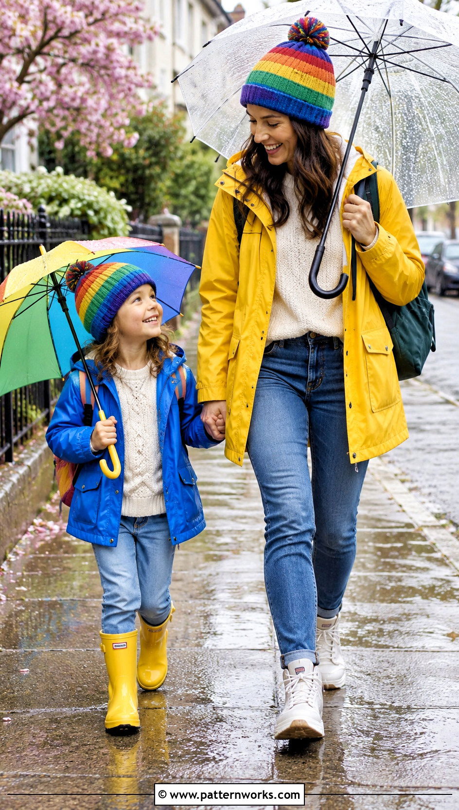 Rainbow Crochet Beanie Outfit With Colorful Jackets - 24 crochet mommy and me hats outfit ideas