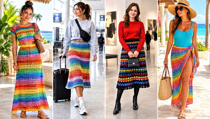 24 Rainbow Crochet Skirt Outfit Ideas for Weekend Wear