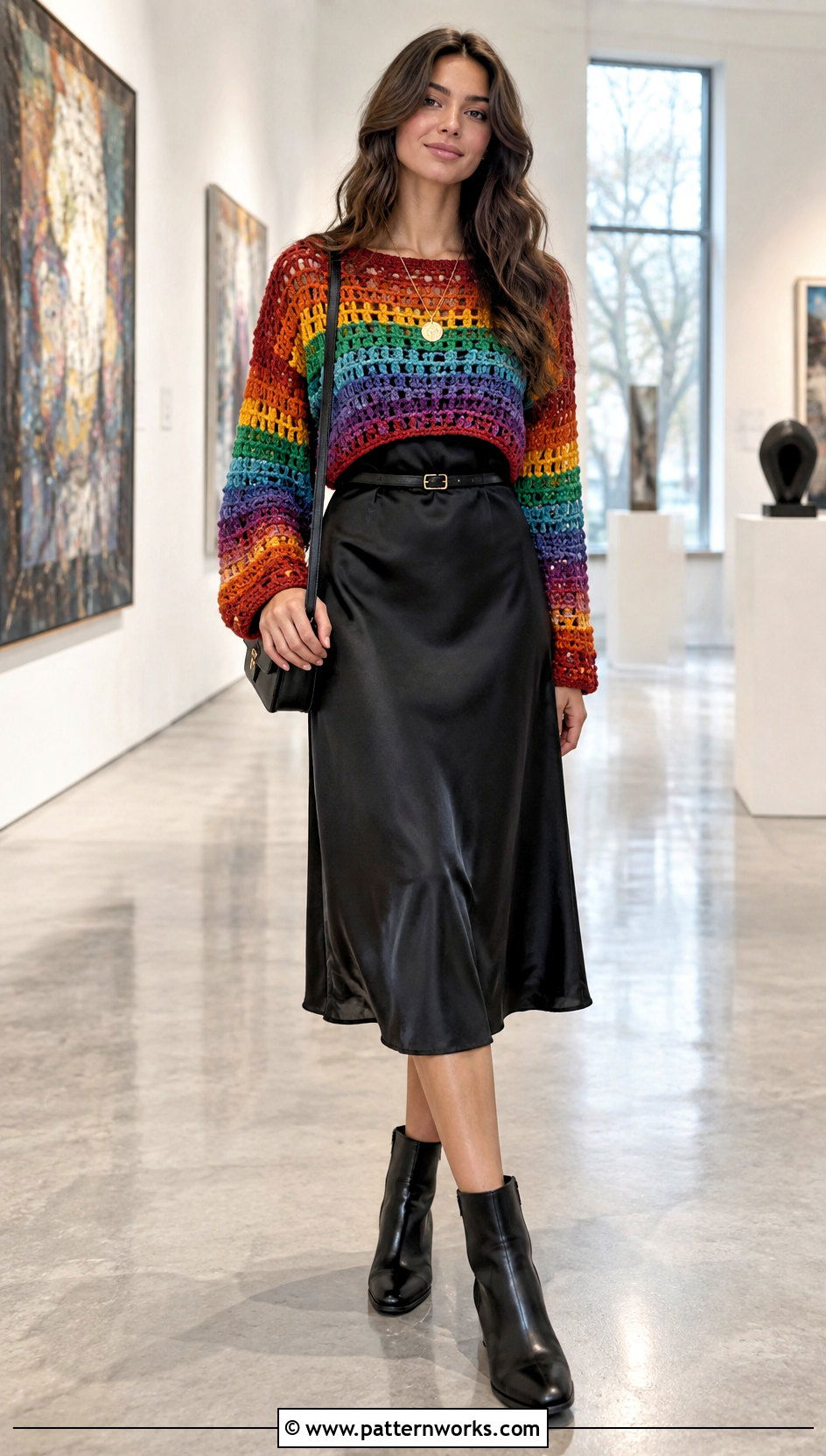 Rainbow Crochet Sweater With Slip Dress - 18 Rainbow Crochet Sweater outfit ideas