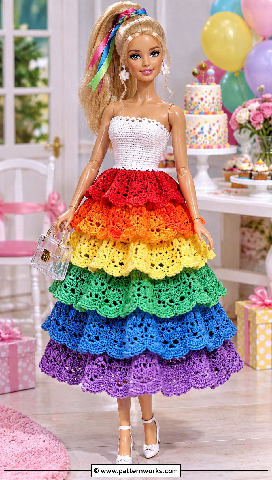 Rainbow Tiered Crochet Barbie Ball Gown Outfit - 30 crochet barbie ball gowns outfit ideas