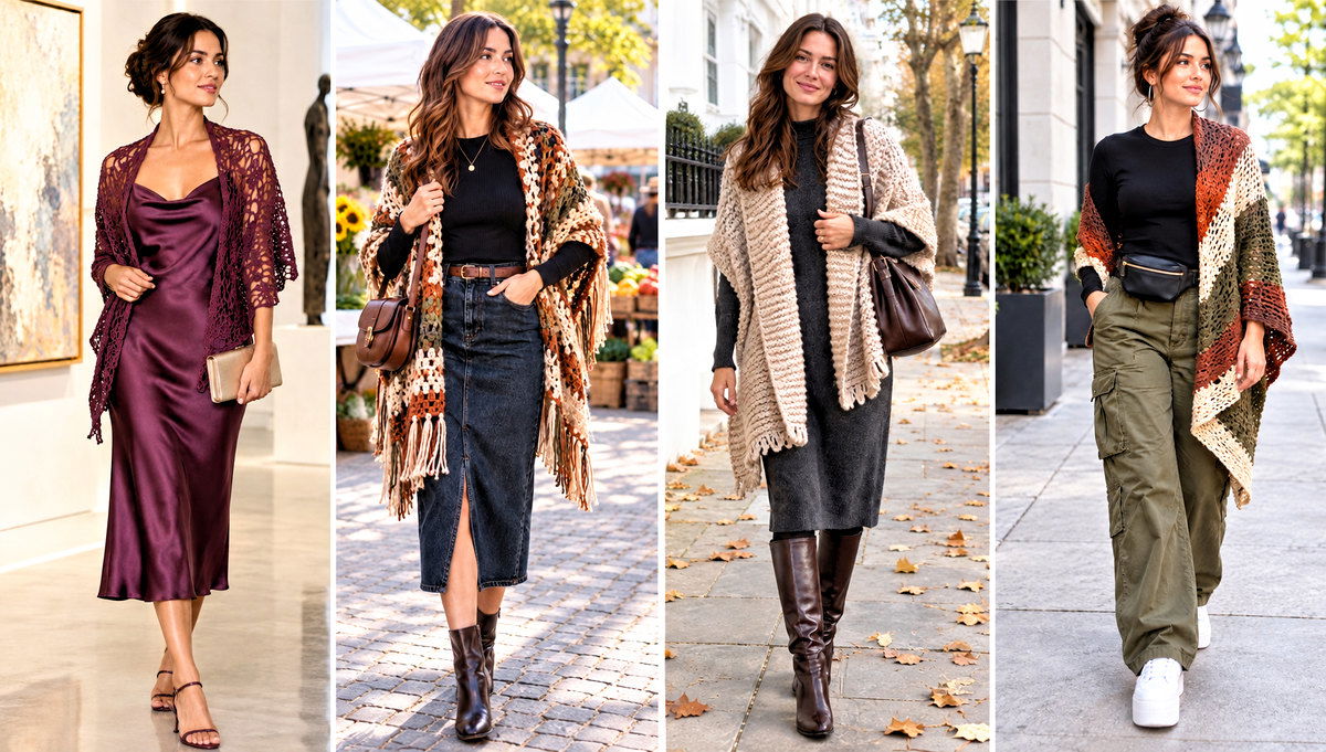 18 Rectangle Crochet Wrap Outfit Ideas for Layering