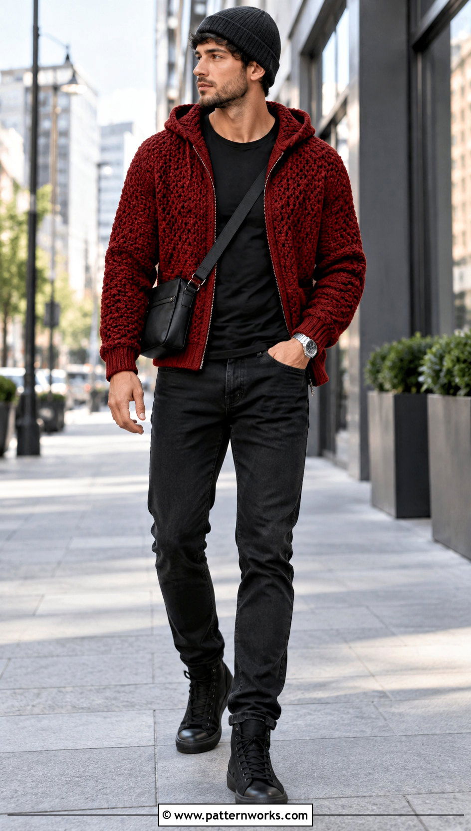 Red Crochet Hoodie Outfit With Black Jeans - 24 Crochet Hoodie Men outfit ideas