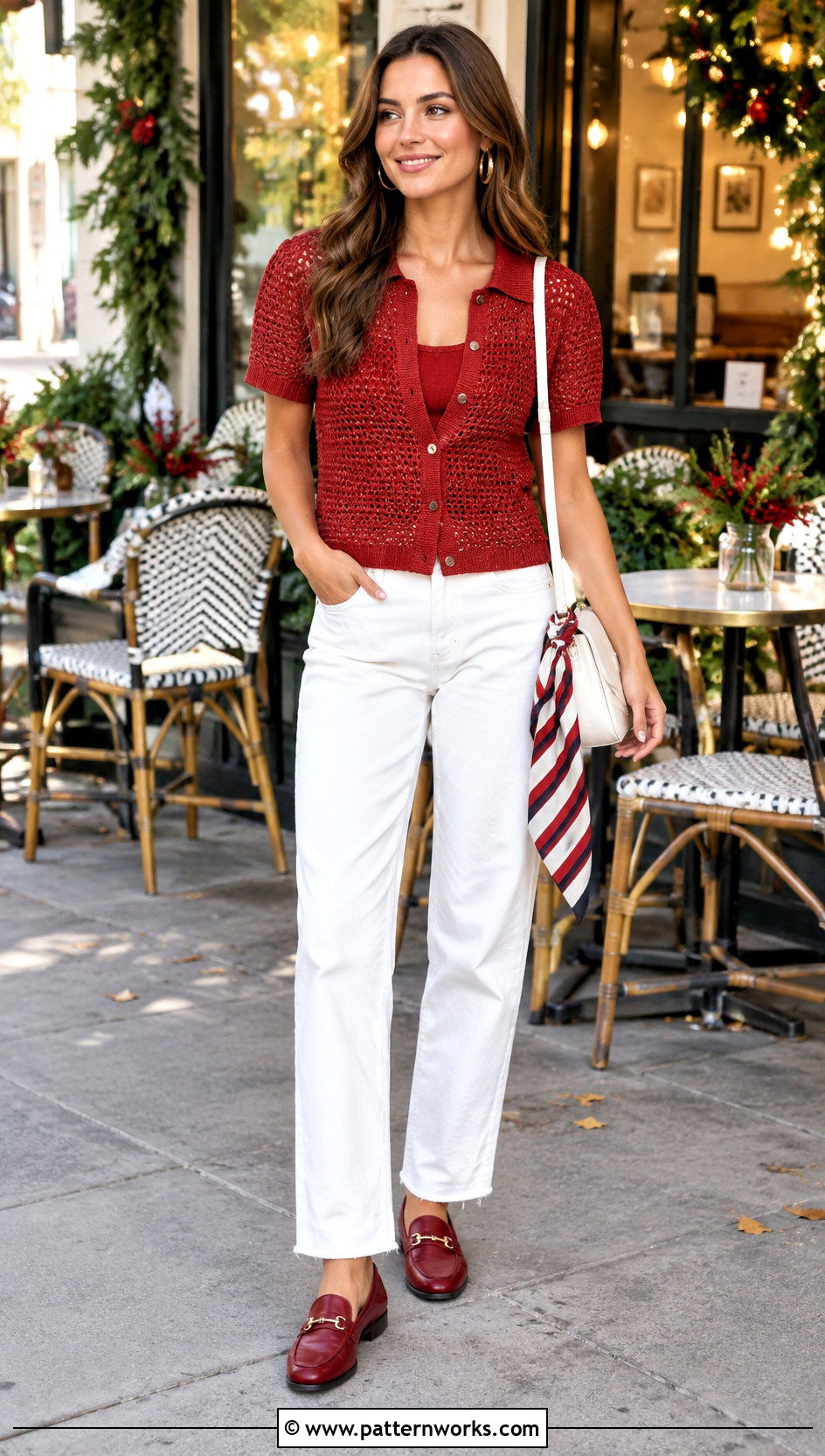 Red Crochet Polo With White Jeans Holiday Outfit - 18 Red And White Crochet Holiday Outfit ideas