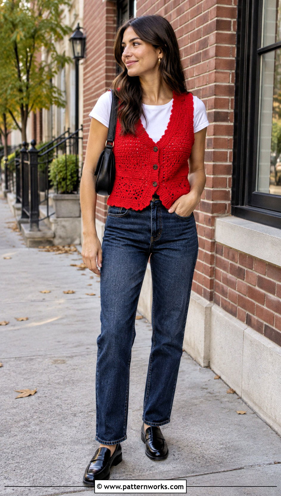 Red Crochet Vest Outfit With Dark Wash Jeans - 30 crochet vests outfit ideas