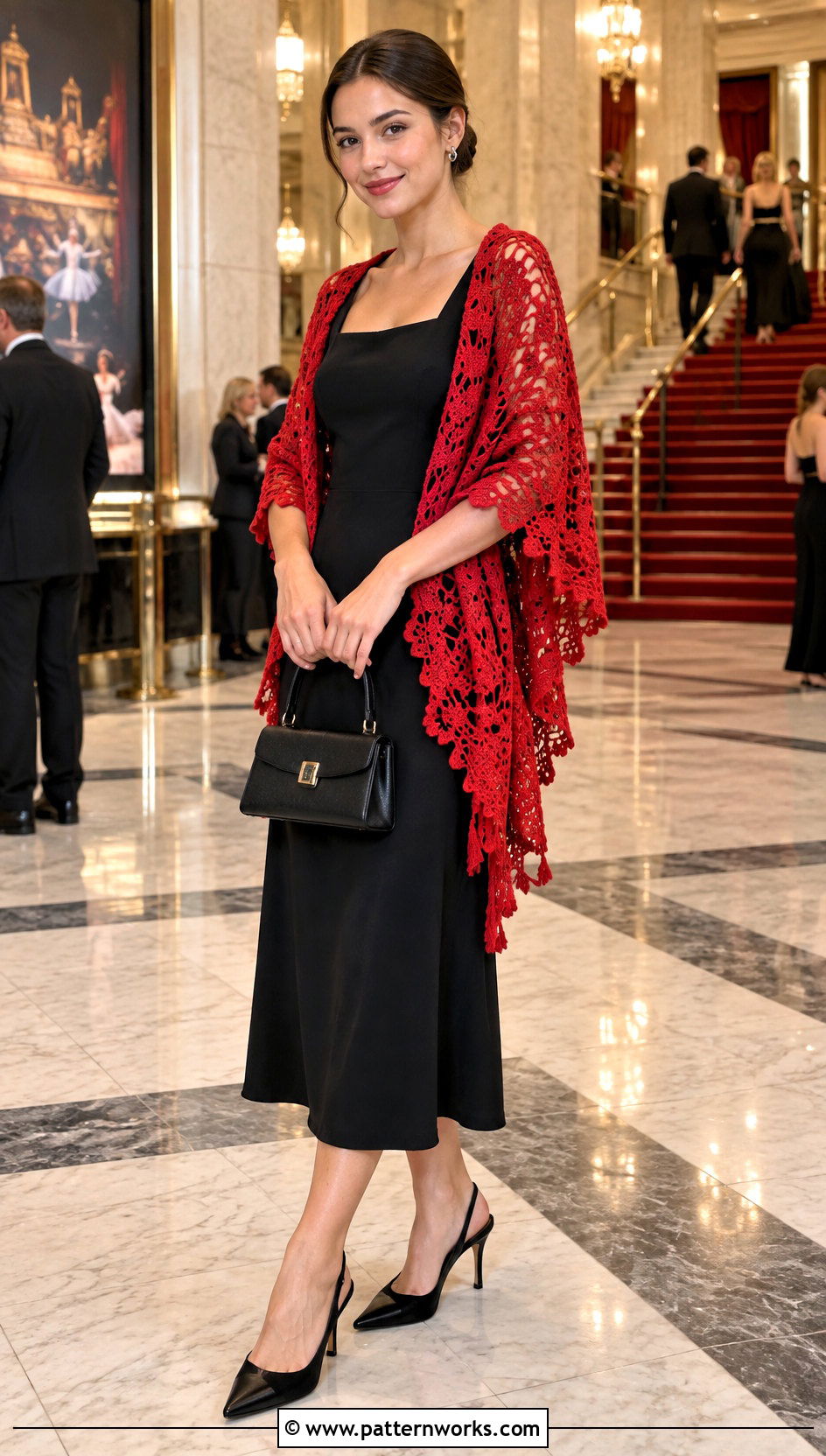 Red Lace Crochet Shawl With Black Dress - 24 Lace Crochet Shawl outfit ideas