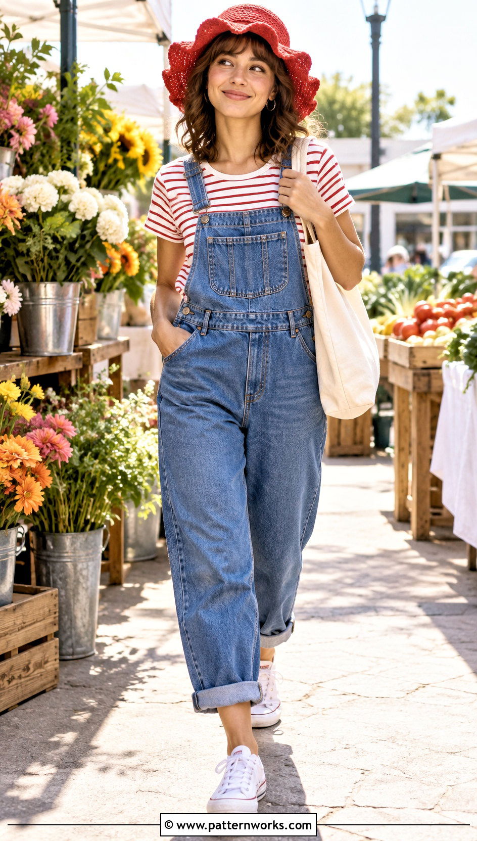 Red Ruffled Crochet Hat With Overalls - 30 ruffled crochet hat outfit ideas