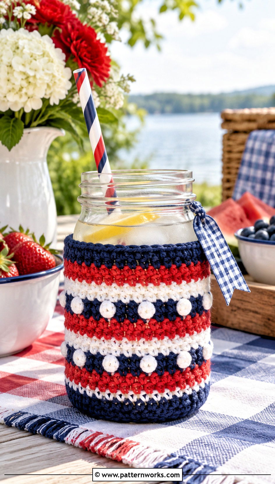 Red White And Blue Crochet Mason Jar Sweater - 18 Crochet Mason Jar Sweater outfit ideas