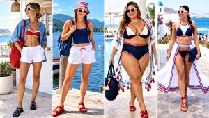 18 Red White Blue Crochet Swimwear Outfit Ideas for July 4