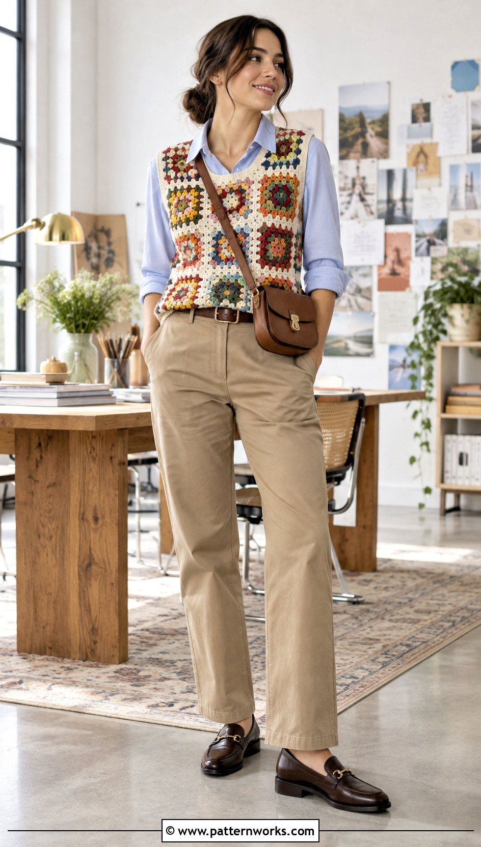 Relaxagon Shirt Over A Button Down And Chinos - 30 crochet relaxagon shirt outfit ideas