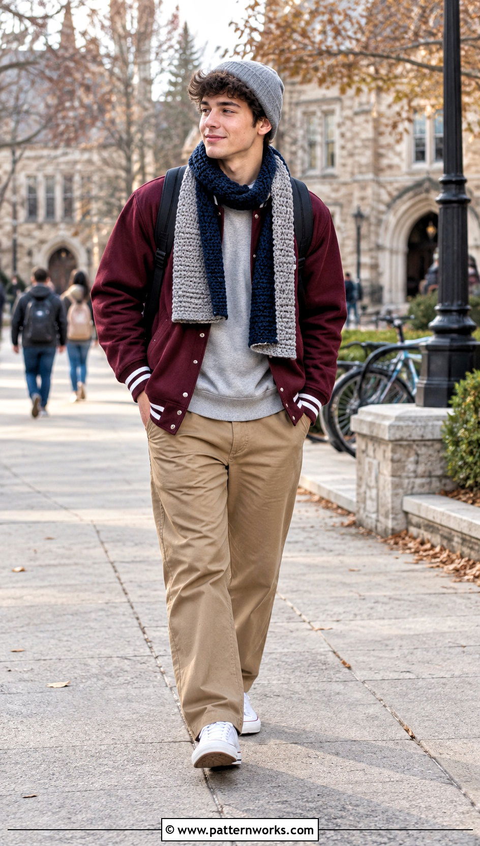 Reversible Crochet Scarf With Varsity Jacket - 24 crochet scarf ideas for men