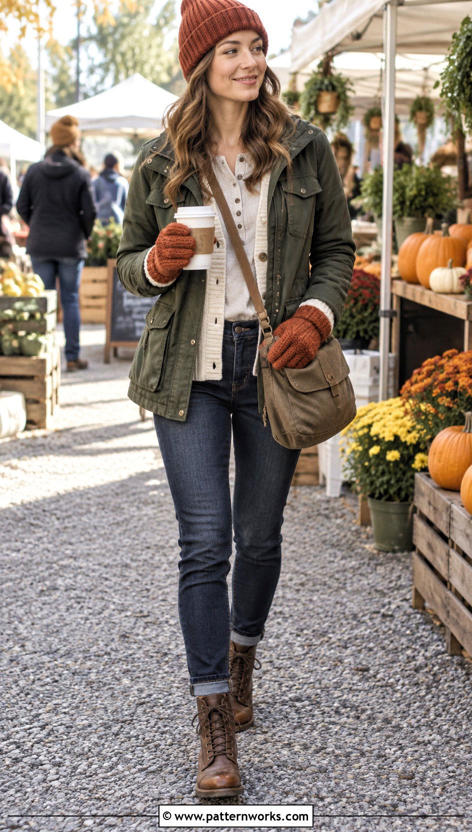 Rust Crochet Mittens With Utility Jacket - 24 Simple Crochet Mittens outfit ideas