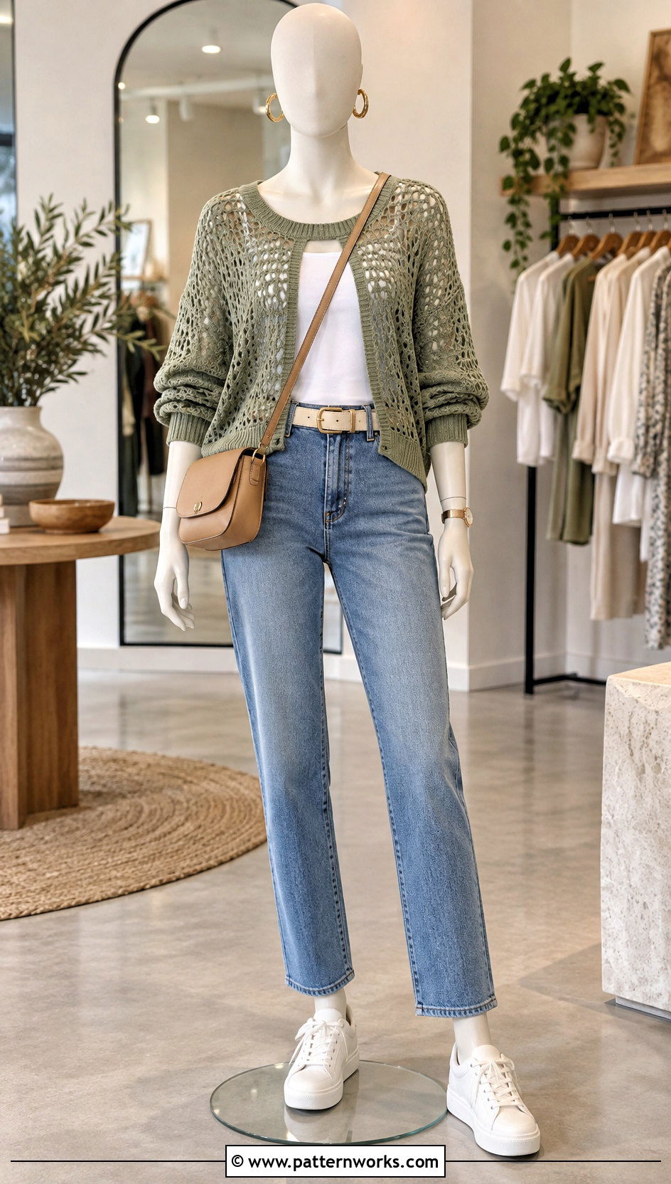 Sage Green Crochet Sweater With Straight Leg Jeans - 18 Green Crochet Sweater On Mannequin outfit ideas