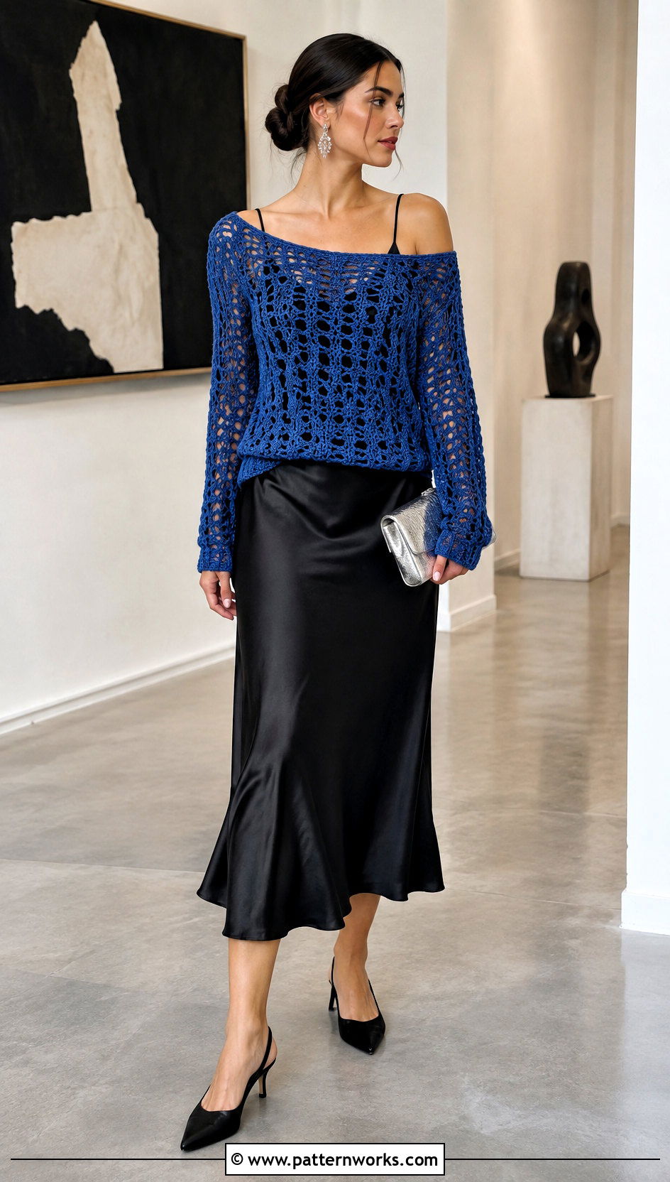 Sapphire Blue Crochet Sweater With Slip Skirt - 30 blue crochet sweater outfit ideas