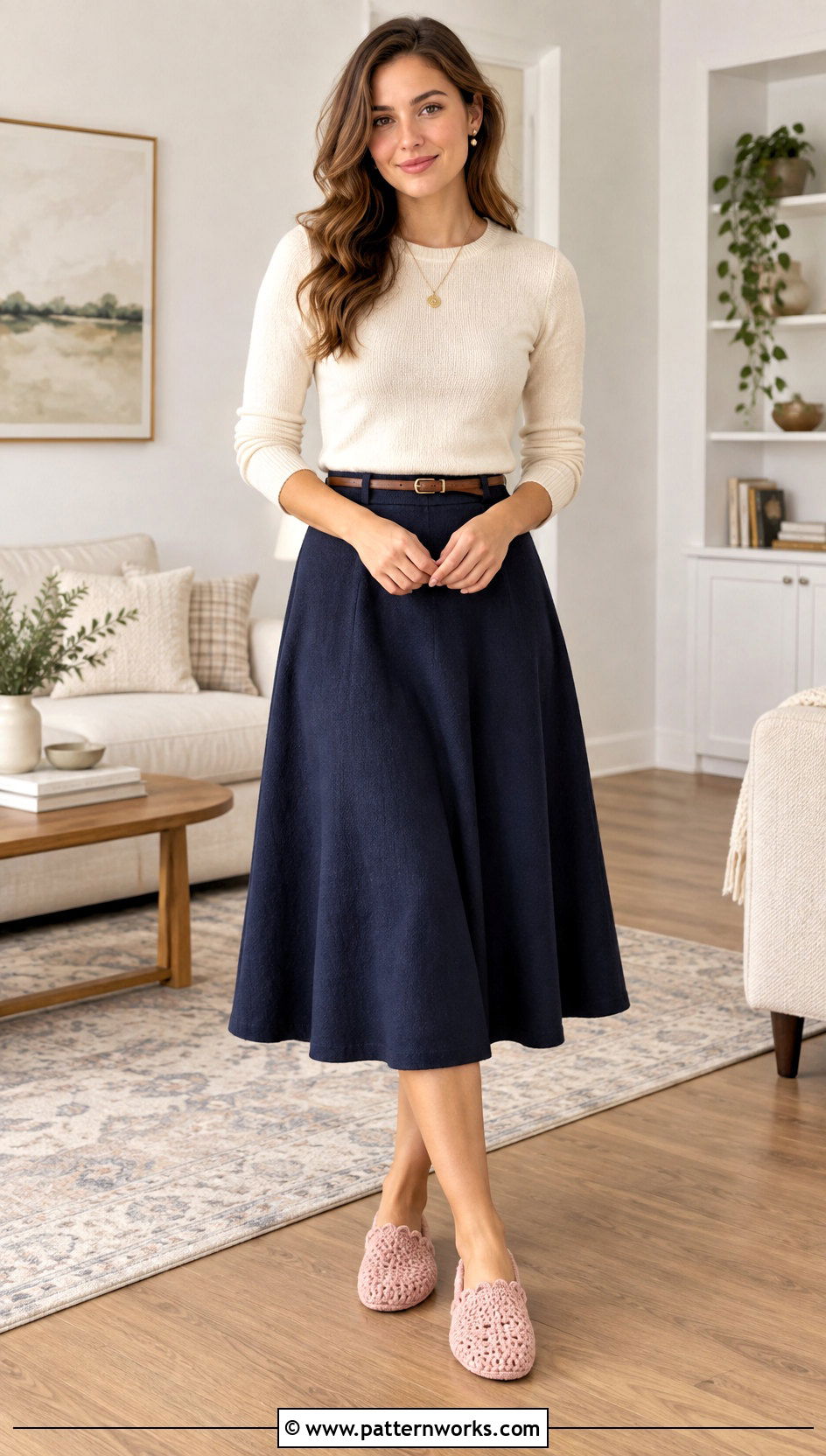 Scalloped Crochet Slippers With Skirt And Sweater - 24 Quick And Easy Crochet Slippers outfit ideas