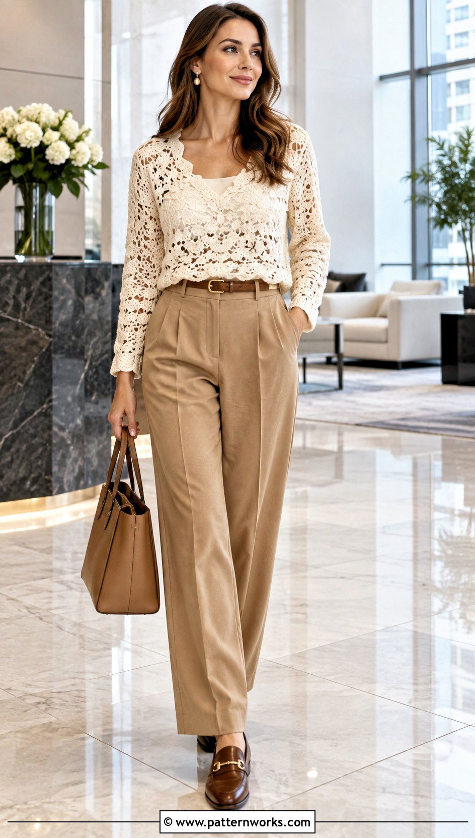 Shell Stitch Crochet Sweater With Tailored Trousers - 24 Shell Stitch Crochet Sweater outfit ideas