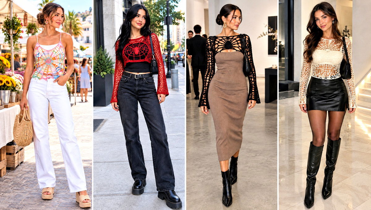30 Spider Crochet Top Outfit Ideas for Edgy Streetwear