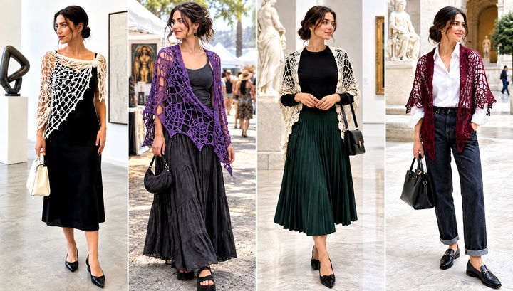 24 Spiderweb Crochet Shawl Outfit Ideas for Gothic Layers