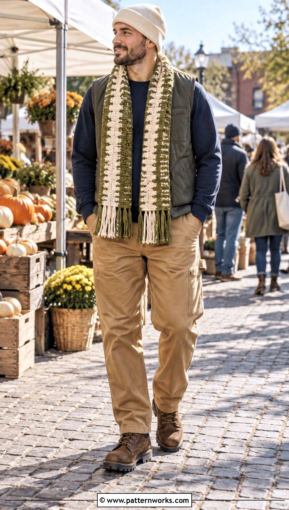 Spike Stitch Crochet Scarf With Utility Vest Outfit - 18 crochet stitch for mens scarf outfit ideas