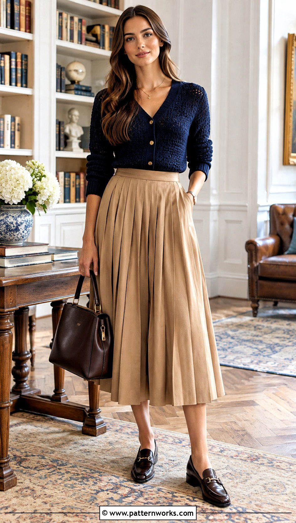 Sport Weight Crochet Cardigan With Pleated Midi Skirt - 18 Sport Weight Crochet Cardigan outfit ideas