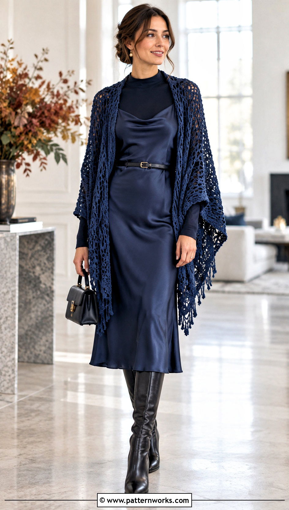 Starlight Stroll Crochet Shawl With Slip Dress And Boots - 18 kristin omdahl crochet shawl outfit ideas