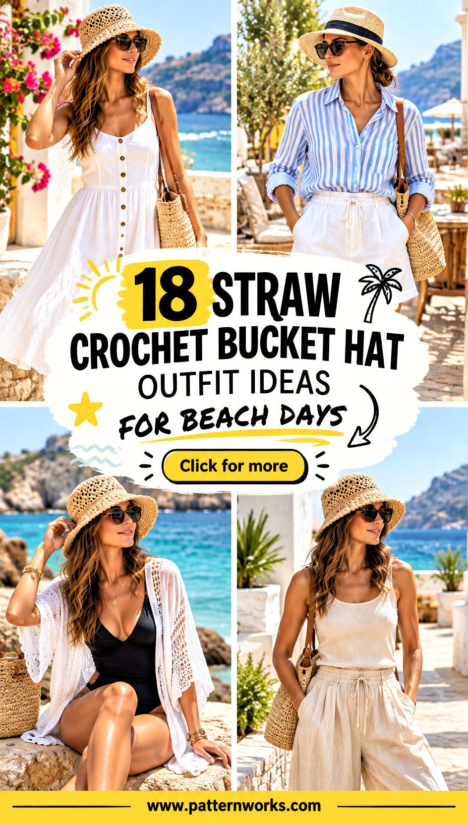 18 Straw Crochet Bucket Hat Outfit Ideas for Beach Days