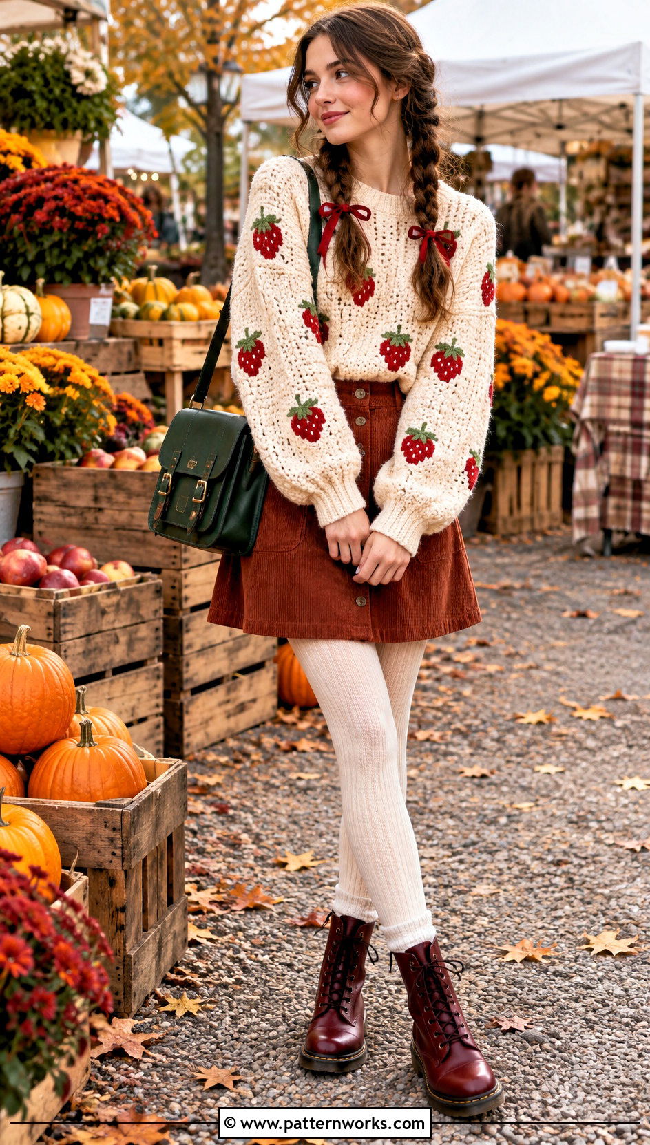 Strawberry Crochet Mabel Pines Sweater With Corduroy Skirt - 30 crochet mabel pines sweater outfit ideas
