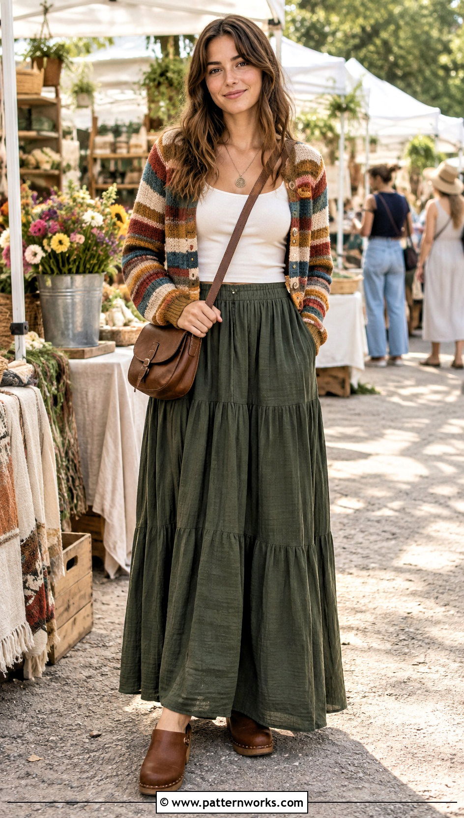 Striped Crochet Cardigan With Maxi Skirt - 24 striped crochet cardigan outfit ideas