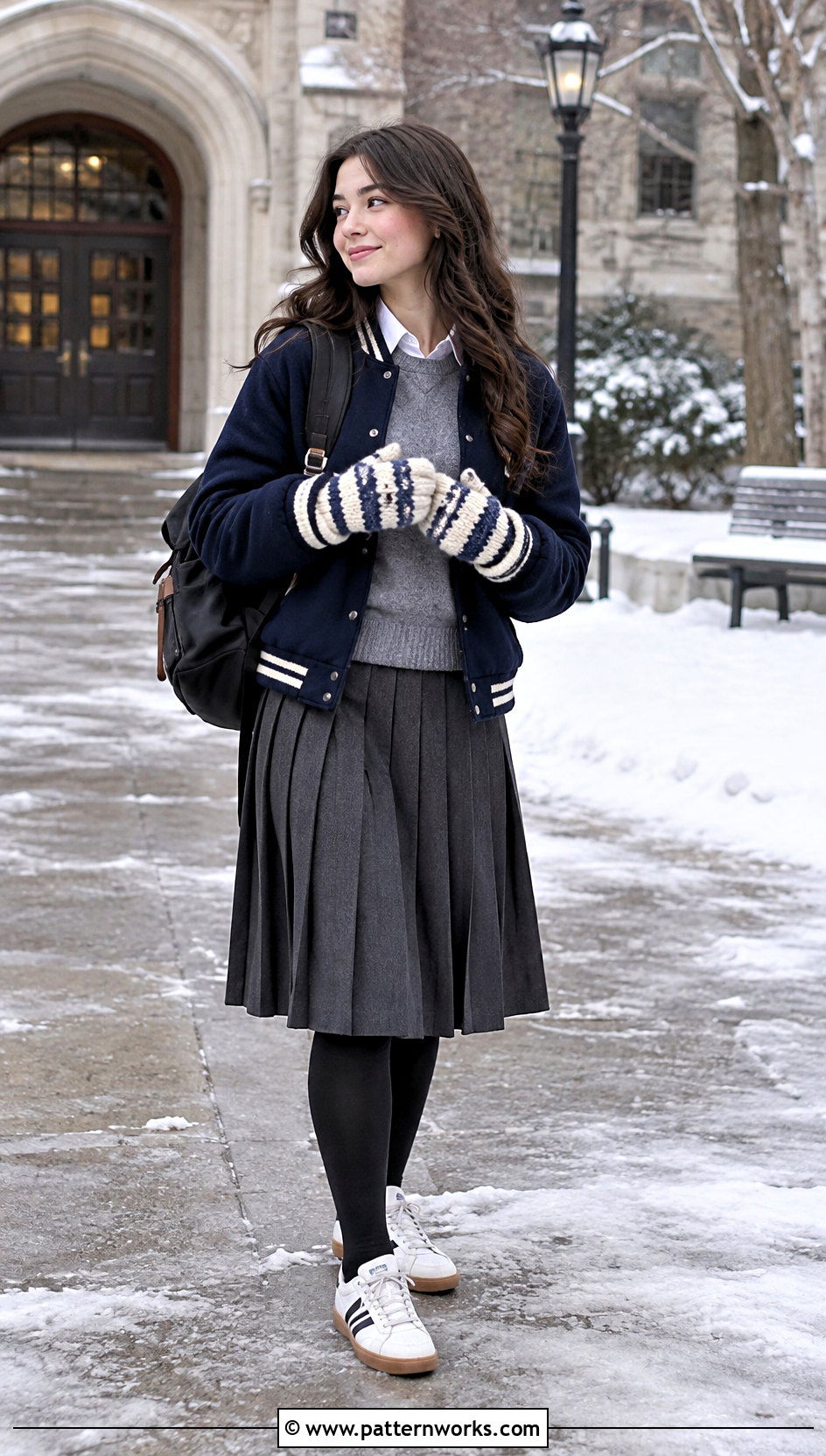 Striped Crochet Mittens With Varsity Jacket - 18 Crochet Mittens With Fleece Lining outfit ideas