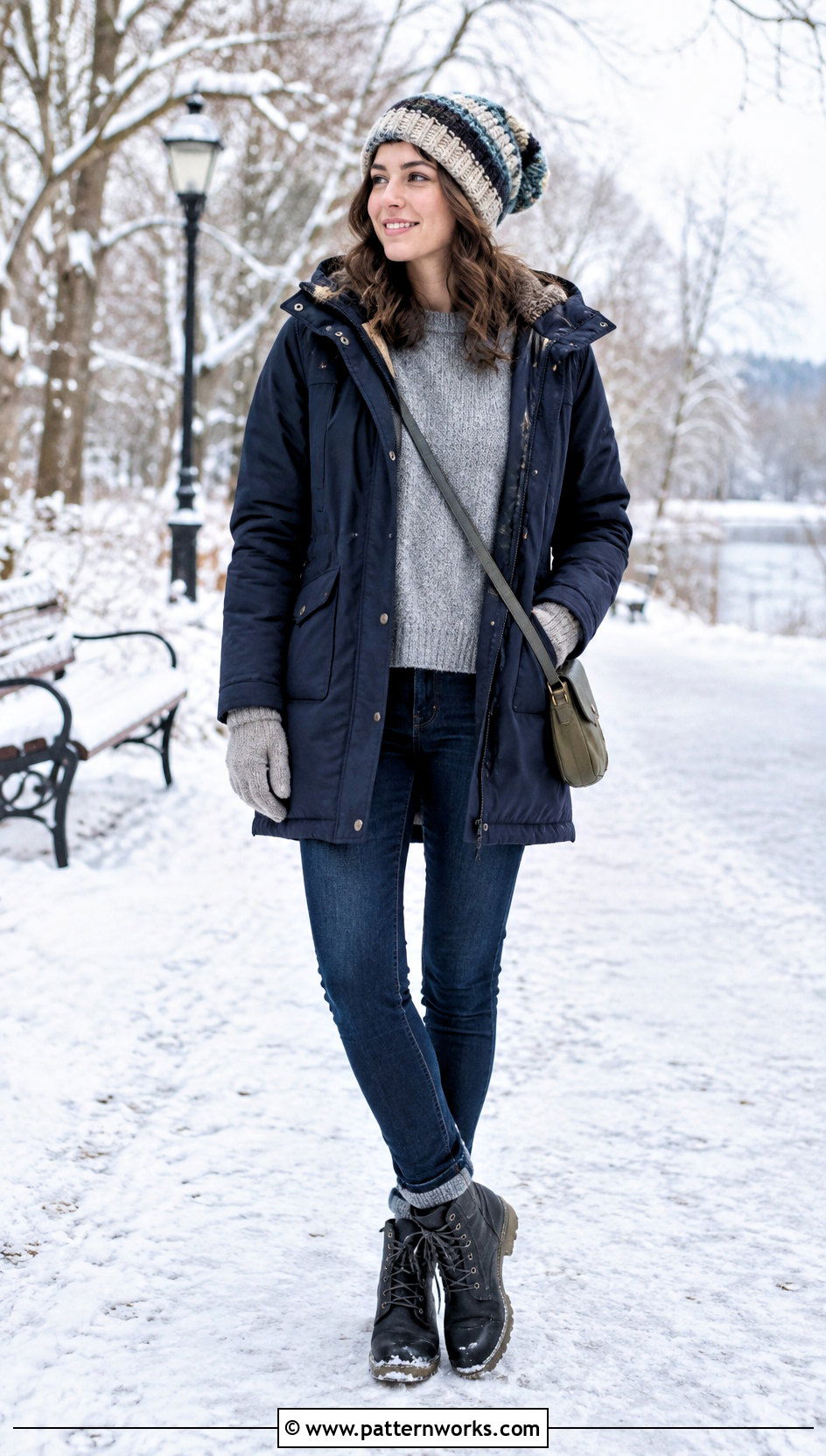 Striped Crochet Slouchy Beanie Outfit With Parka - 30 crochet slouchy beanie outfit ideas