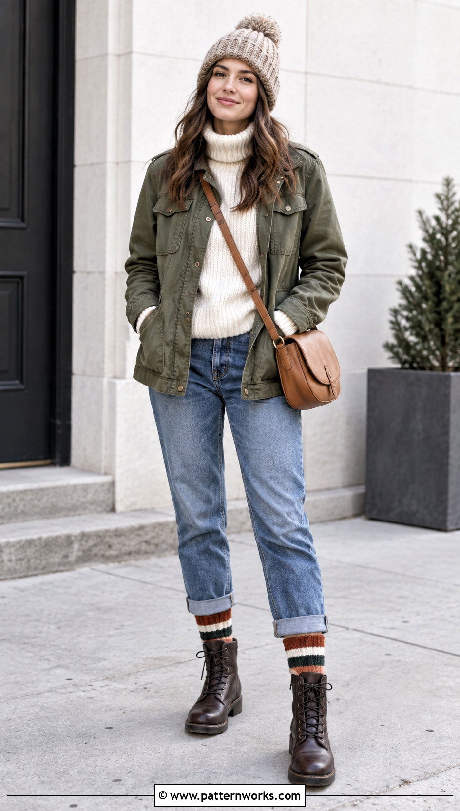 Striped Crochet Winter Socks With Cuffed Jeans - 30 crochet winter socks outfit ideas