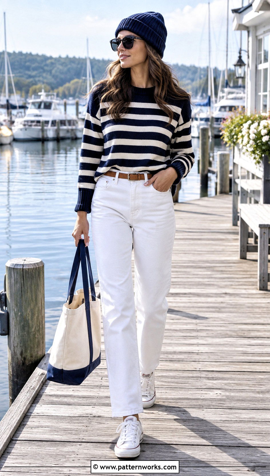 Striped Sweater And White Jeans Crochet Beanie Outfit - 24 lakeside crochet beanie outfit ideas
