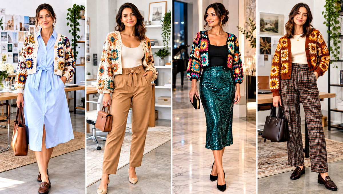 30 Sunburst Granny Square Cardigan Outfit Ideas for Fall
