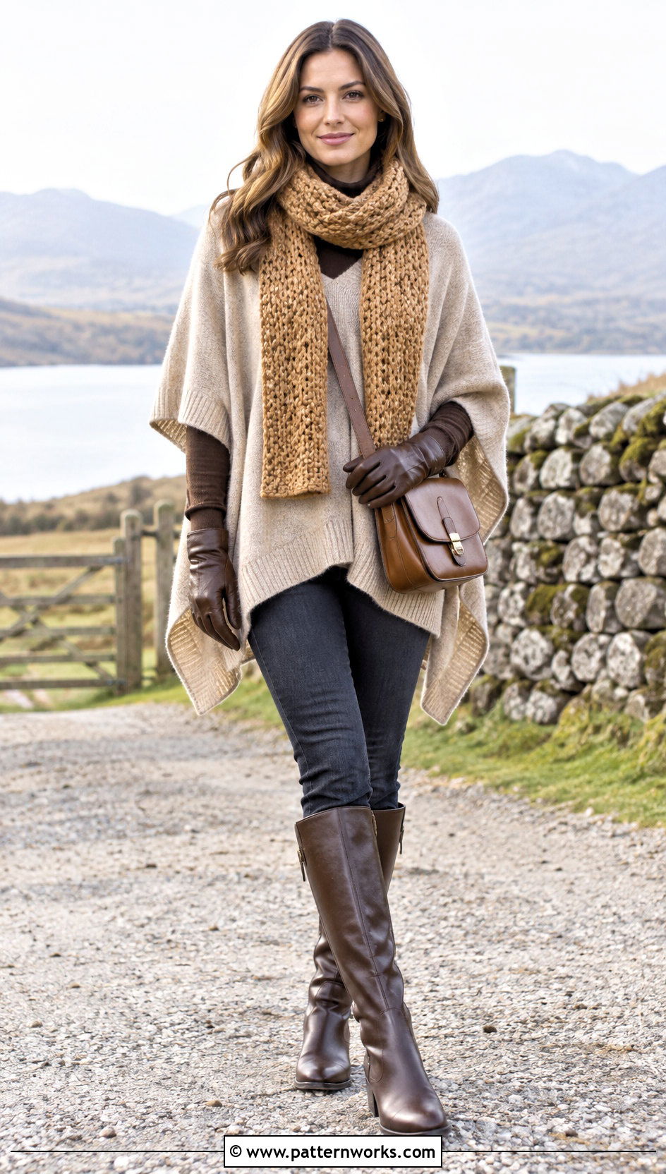 Super Chunky Crochet Scarf With Poncho And Boots - 24 Super Chunky Crochet Scarf outfit ideas