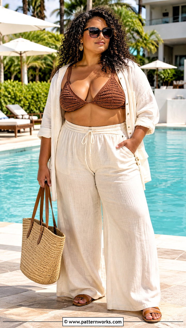Supportive Crochet Bikini With Palazzo Pants - 30 crochet bathing suit ideas