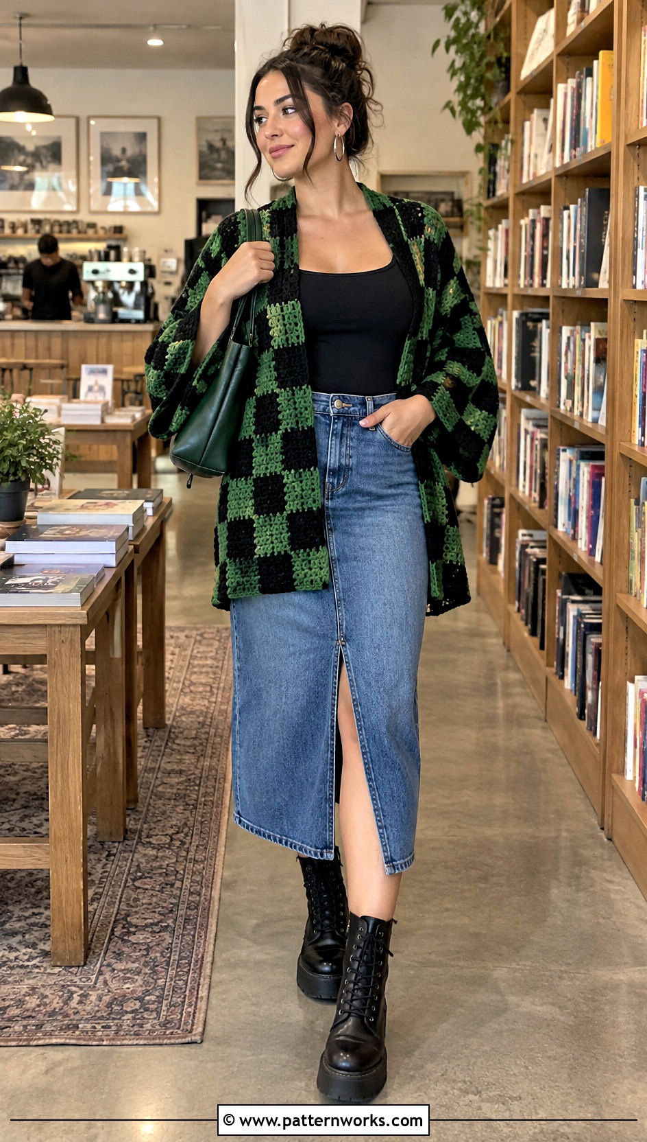 Tanjiro Crochet Kimono Outfit With Denim Midi Skirt - 24 tanjiro crochet kimono outfit ideas