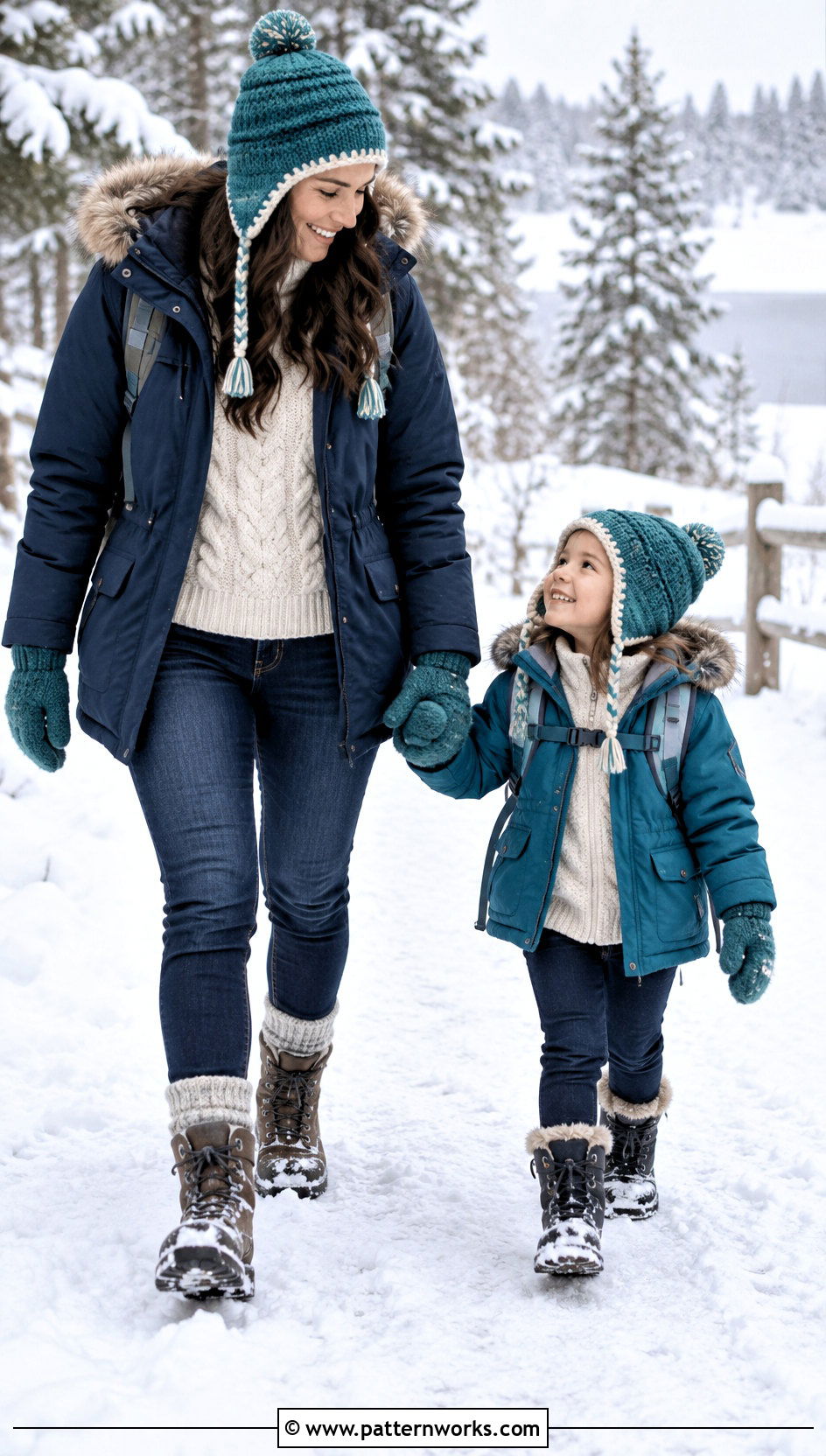 Teal Crochet Earflap Hat Outfit With Parkas - 24 crochet mommy and me hats outfit ideas
