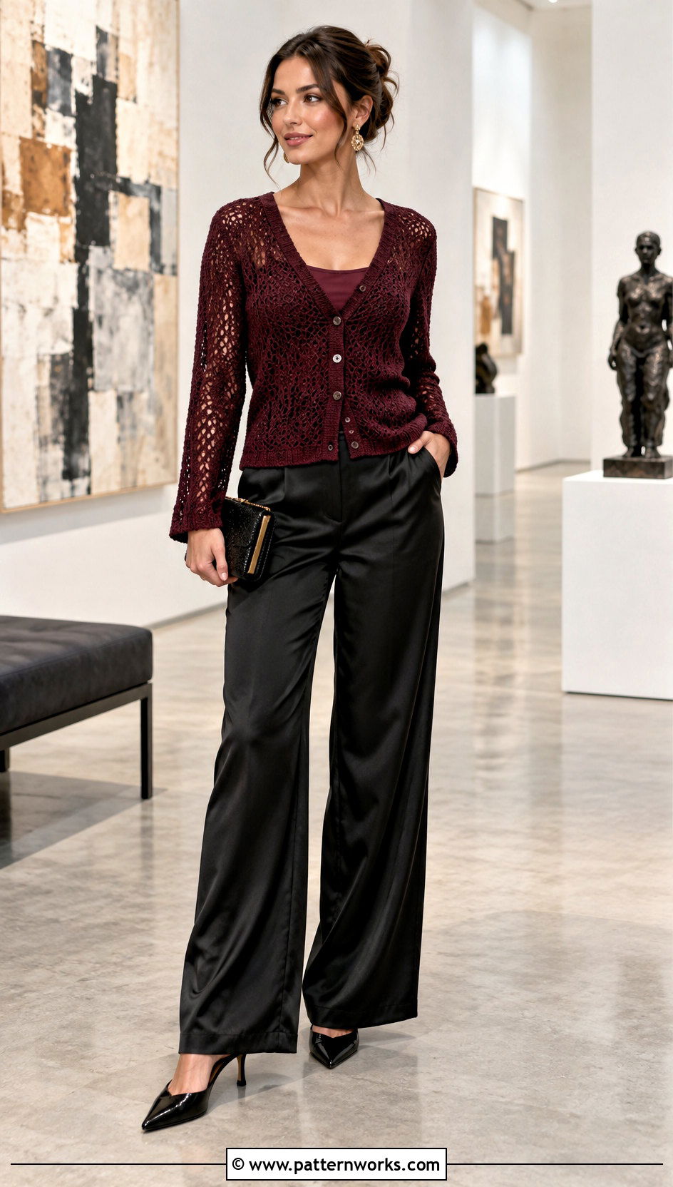 Top Down Crochet Cardigan With Satin Trousers - 30 top down crochet cardigan outfit ideas