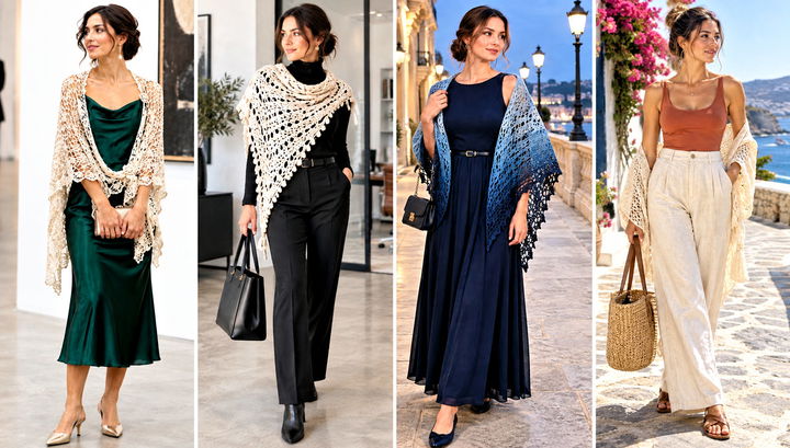 24 Triangular Crochet Shawl Outfit Ideas for Dressy Layers