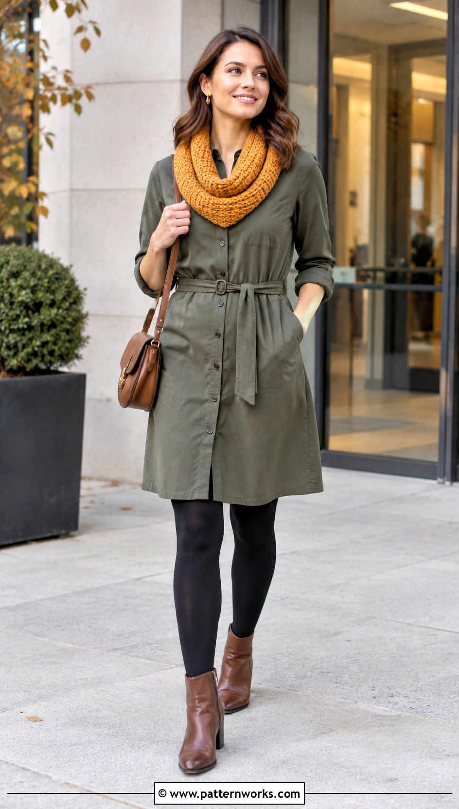 Tunisian Crochet Infinity Scarf With Shirt Dress And Ankle Boots - 18 Tunisian Crochet Infinity Scarf outfit ideas