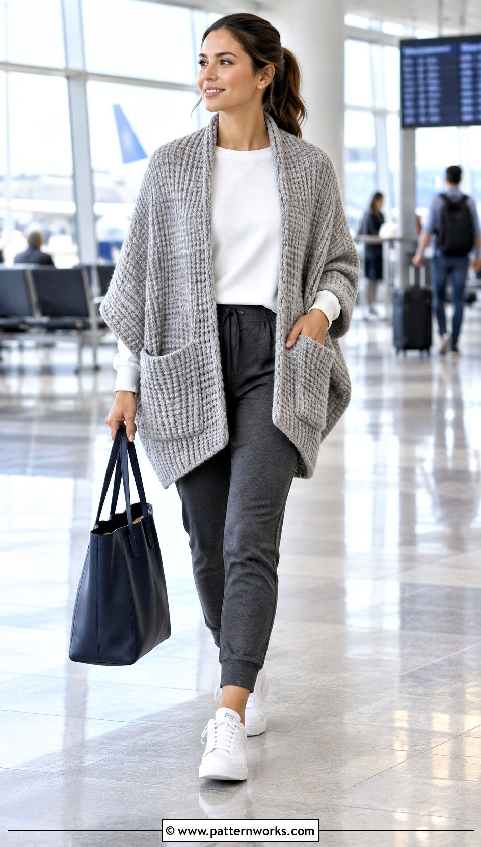 Tunisian Crochet Pocket Shawl With Jogger Pants - 18 Tunisian Crochet Pocket Shawl outfit ideas