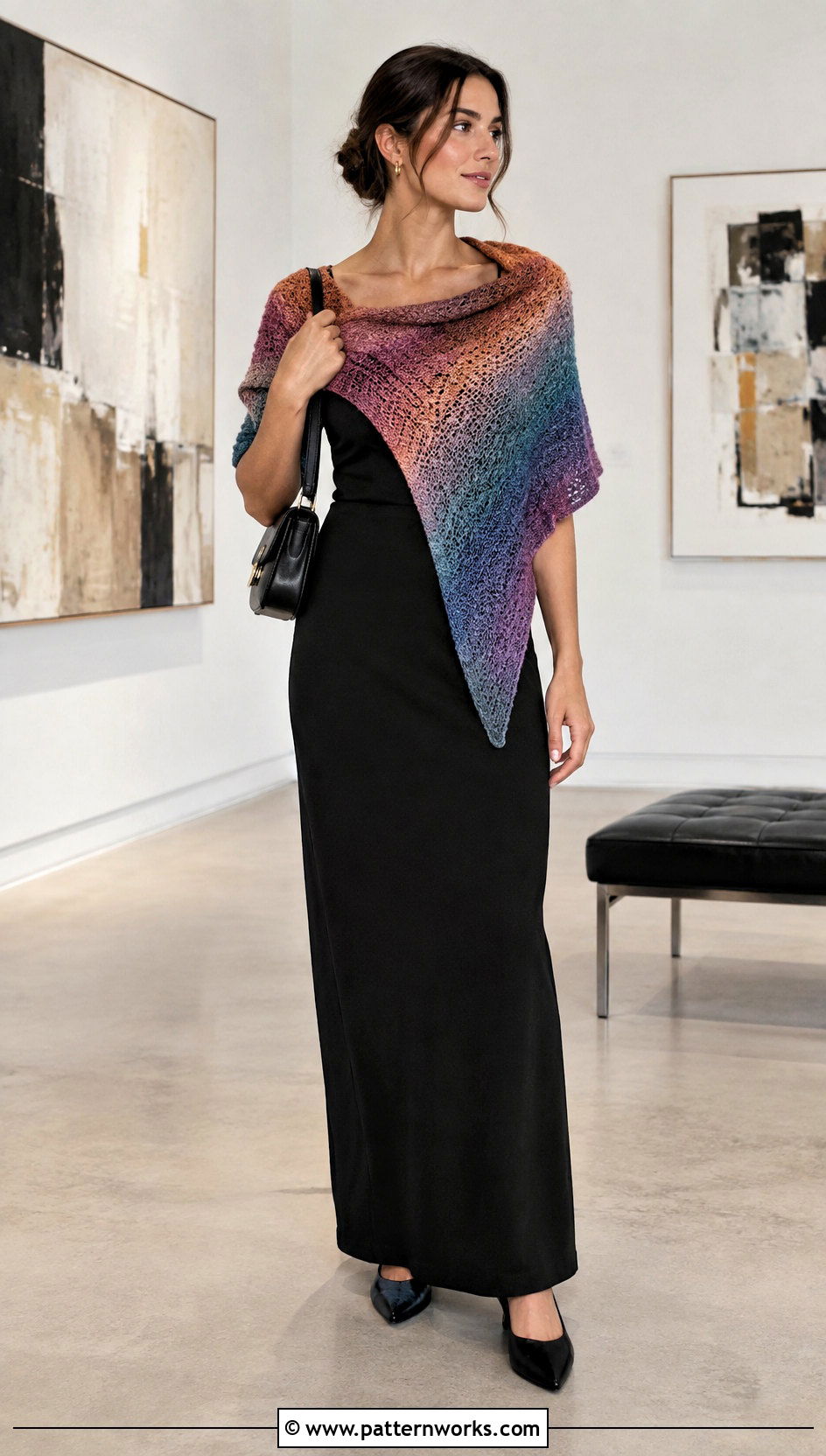 Tunisian Crochet Triangle Shawl With Black Maxi Dress - 24 Tunisian Crochet Triangle Shawl outfit ideas